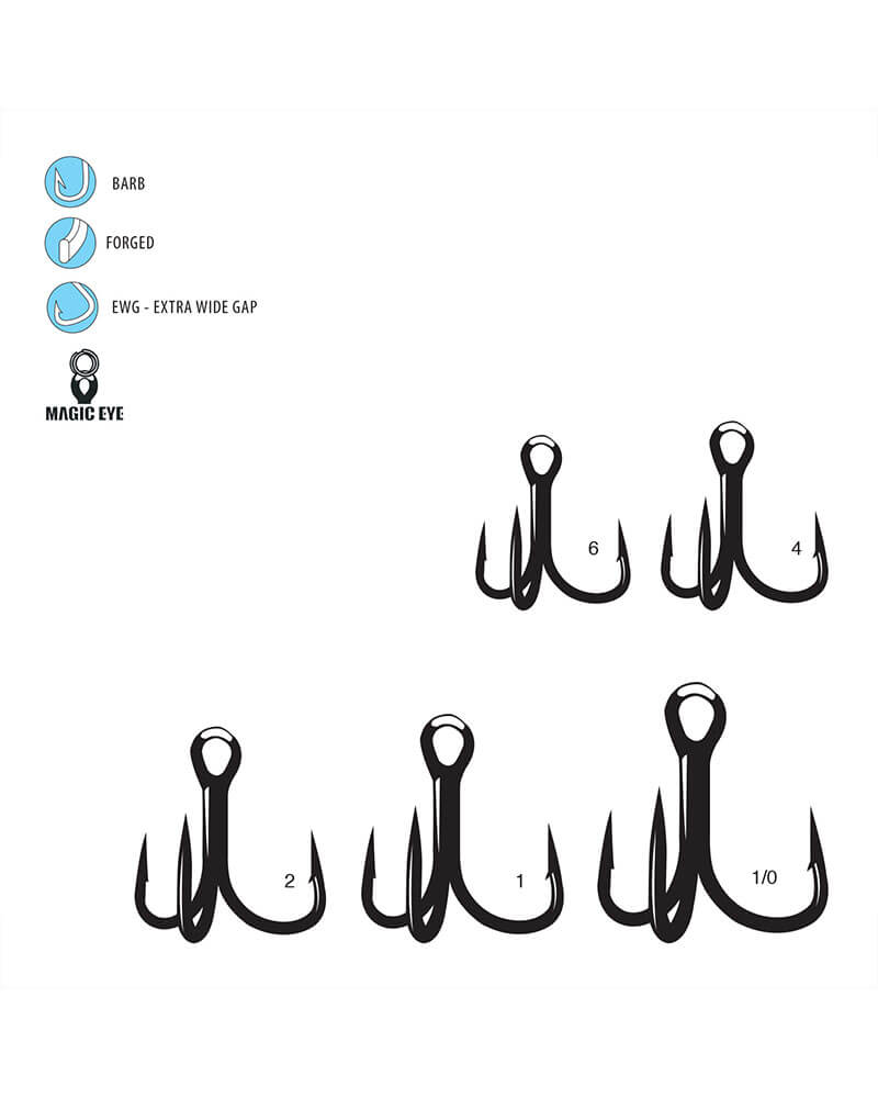 Treble Hooks, Extra Wide Gap (EWG), Short Shank - Line art