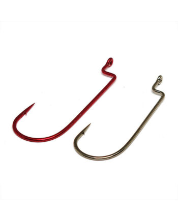 Worm Hooks, Offset Shank, Round Bend - Red and Bronze